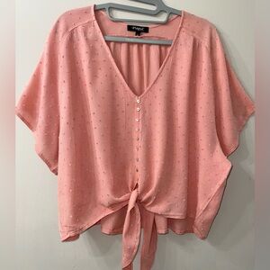 Papa Vancouver Blush Pink Swiss Dot Blouse Size Small Tie Front Boho Flowy Top